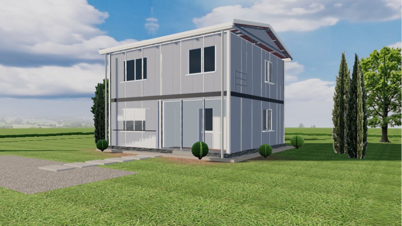 Aktaş Prefabrik 3B ev tasarlayıcısı: çift katlı 3+1 model, dış görünüm